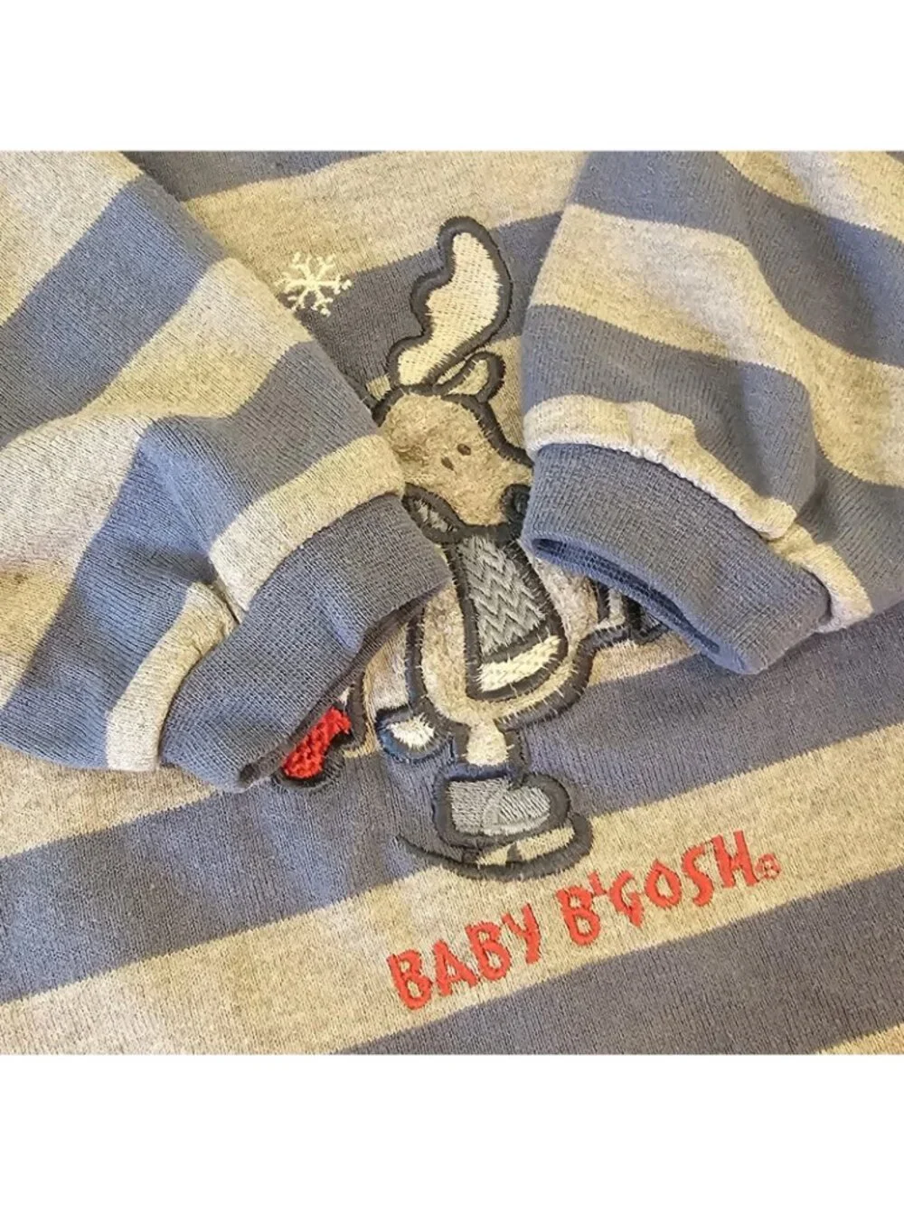 VTG Baby Bgosh Romper Sz 18 Months Boys Striped Moose Snowflake Blue Gray